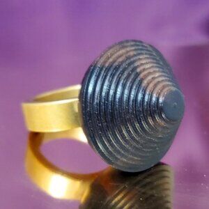NWOT Monies Unique Vintage Pyramid Ring wood with metal sz 10.5